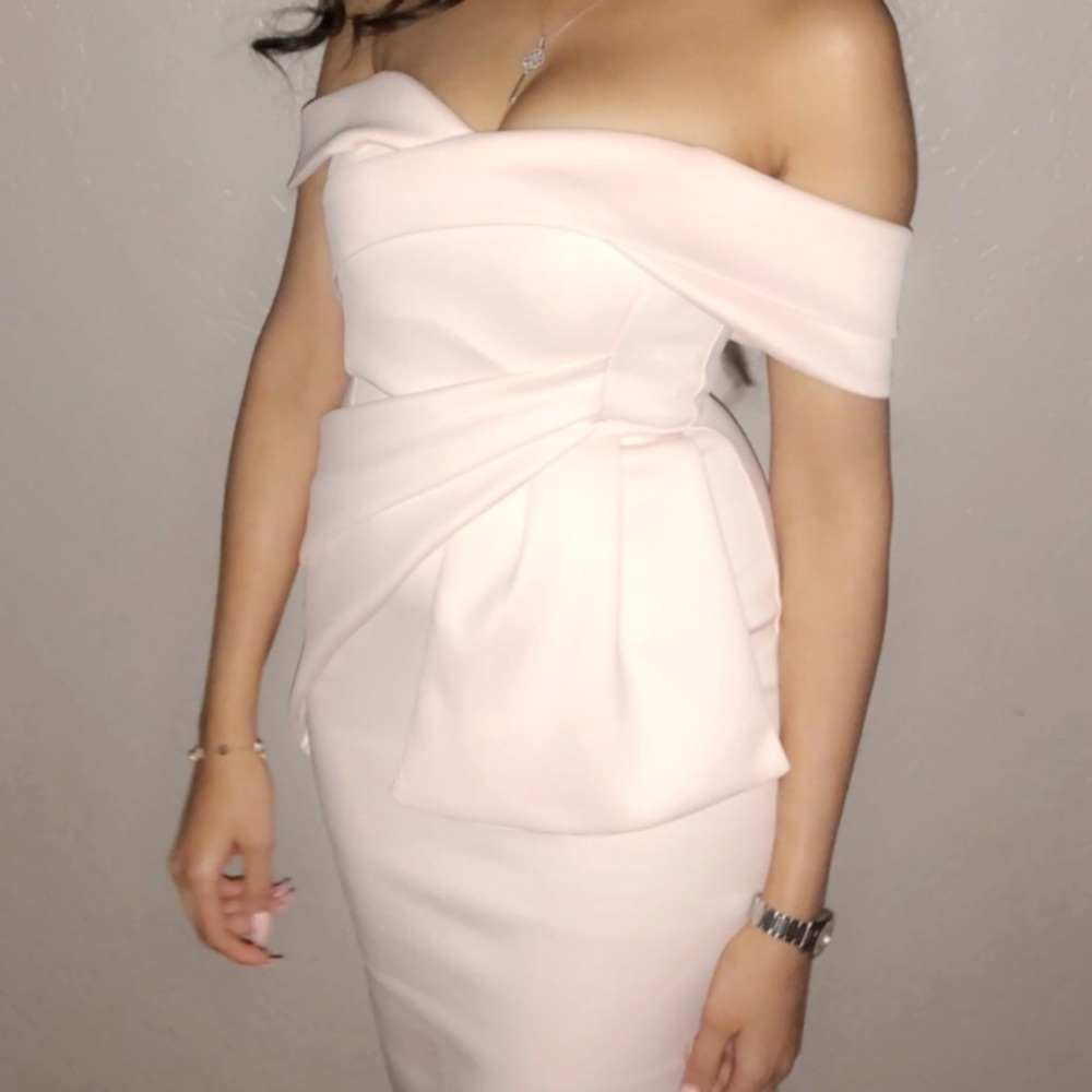 Light peachy off shoulders dress